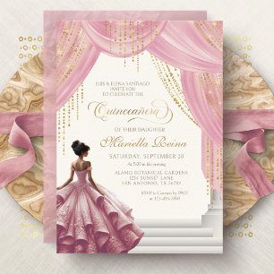 Elegantes Rosa-Hochzeitskleid Quinceanera Einladung