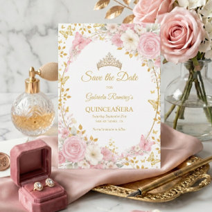 Elegantes Rosa-Hochzeitskleid Quinceañera Goldener Save The Date