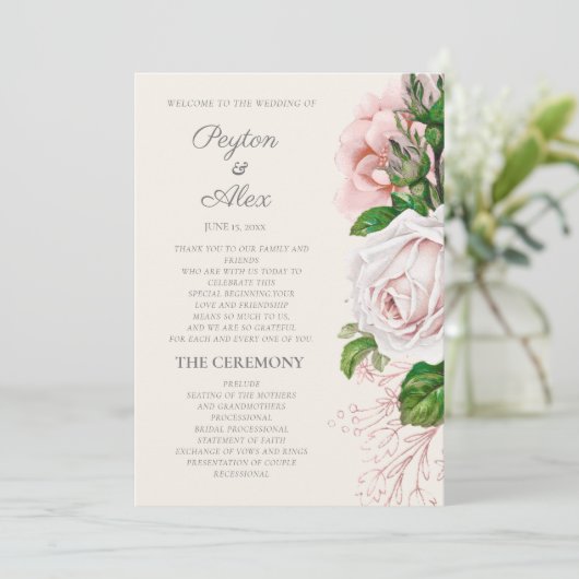Elegantes Rosa-Hochzeitsprogramm mit floralem Crea Programm (Stehend Vorderseite)