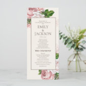 Elegantes Rosa-Hochzeitsprogramm mit floralem Crem Programm (Stehend Vorderseite)