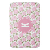 Elegantes rosa Hydragea-Blume Muster Monogramm Badematte (Vorderseite Vertikal)