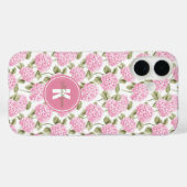 Elegantes rosa Hydragea-Blume Muster Monogramm Case-Mate iPhone Hülle (Rückseite (Horizontal))