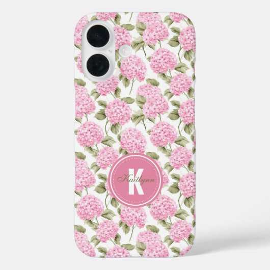 Elegantes rosa Hydragea-Blume Muster Monogramm Case-Mate iPhone Hülle (Rückseite)