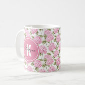 Elegantes rosa Hydragea-Blume Muster-Monogramm-Cof Kaffeetasse (Vorderseite Links)