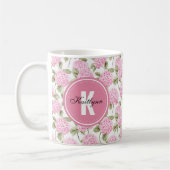Elegantes rosa Hydragea-Blume Muster-Monogramm-Cof Kaffeetasse (Links)