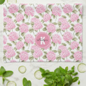 Elegantes rosa Hydragea-Blume Muster Monogramm Geschirrtuch (Gefaltet)