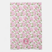 Elegantes rosa Hydragea-Blume Muster Monogramm Geschirrtuch (Vertikal)
