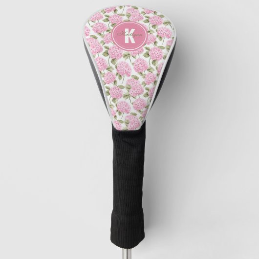 Elegantes rosa Hydragea-Blume Muster Monogramm Golf Headcover (Vorderseite)
