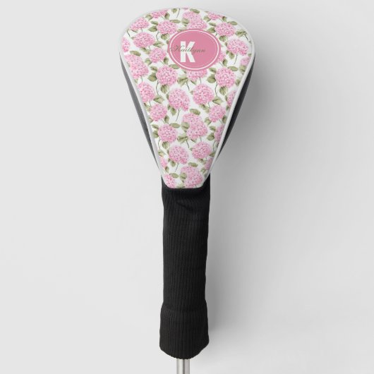 Elegantes rosa Hydragea-Blume Muster Monogramm Golf Headcover (Vorderseite)