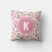 Elegantes rosa Hydragea-Blume Muster Monogramm Kissen (Vorderseite)
