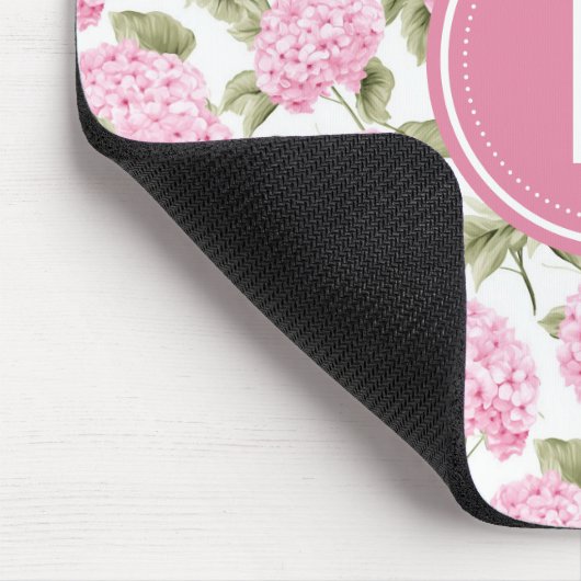 Elegantes rosa Hydragea-Blume Muster Monogramm Mousepad (Ecke)
