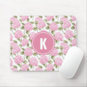 Elegantes rosa Hydragea-Blume Muster Monogramm Mousepad (Mit Mouse)