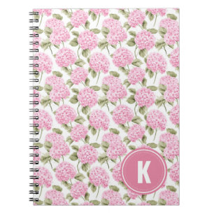 Elegantes rosa Hydragea-Blume Muster Monogramm Notizblock