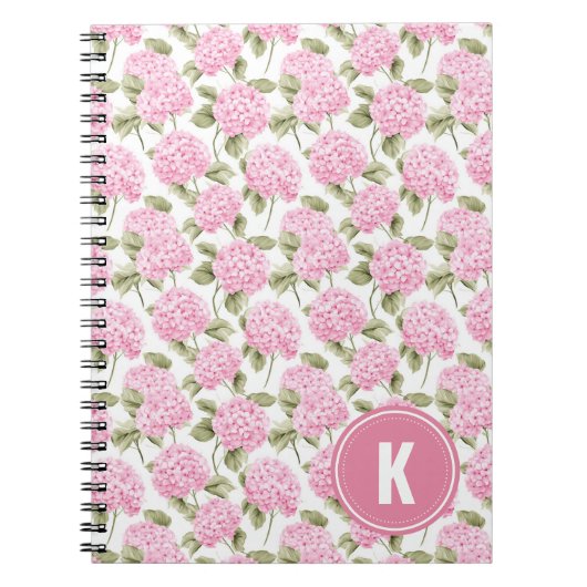 Elegantes rosa Hydragea-Blume Muster Monogramm Notizblock (Vorderseite)