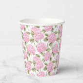 Elegantes rosa Hydragea-Blume Muster Monogramm Pappbecher (Rückseite)