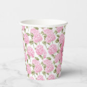 Elegantes rosa Hydragea-Blume Muster Monogramm Pappbecher (Rechts)