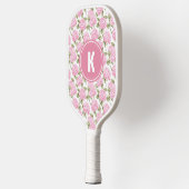 Elegantes rosa Hydragea-Blume Muster Monogramm Pickleball Schläger (Links)
