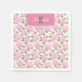 Elegantes rosa Hydragea-Blume Muster Monogramm Serviette (Vorderseite)