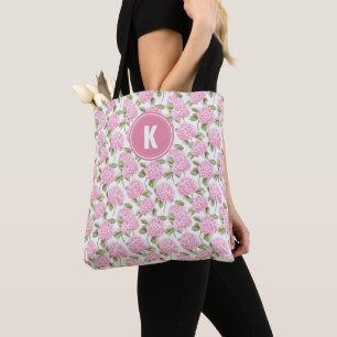 Elegantes rosa Hydragea-Blume Muster Monogramm Tasche