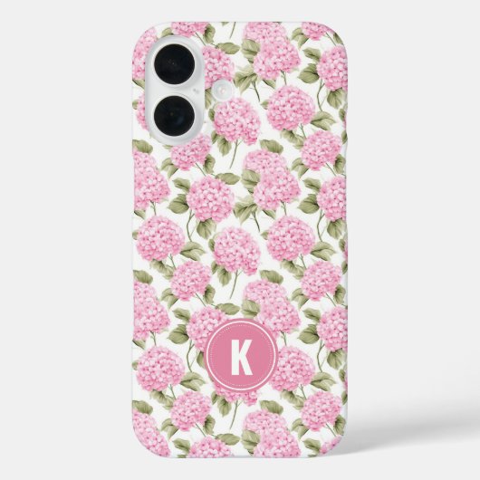 Elegantes rosa Hydragea-Blumenmuster-Monogramm Case-Mate iPhone Hülle (Rückseite)