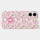 Elegantes rosa Hydragea-Blumenmuster-Monogramm Case-Mate iPhone Hülle (Rückseite (Horizontal))