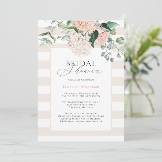 Elegantes rosa Hydrangea-Brautparty Einladung (Stehend Vorderseite)