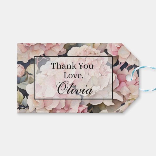 Elegantes, rosa Hydrangeas in Aquarellfarben Geschenkanhänger (Vorderseite (Horizontal))