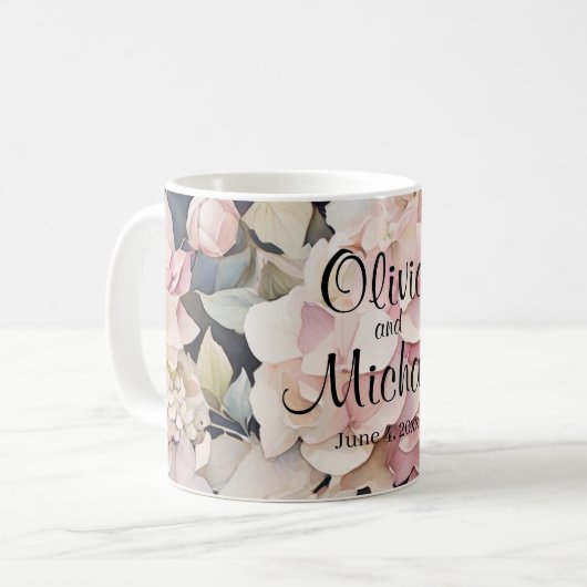 Elegantes, rosa Hydrangeas in Aquarellfarben Kaffeetasse (Vorderseite Links)