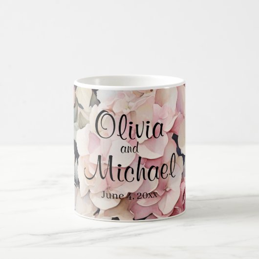 Elegantes, rosa Hydrangeas in Aquarellfarben Kaffeetasse (Mittel)