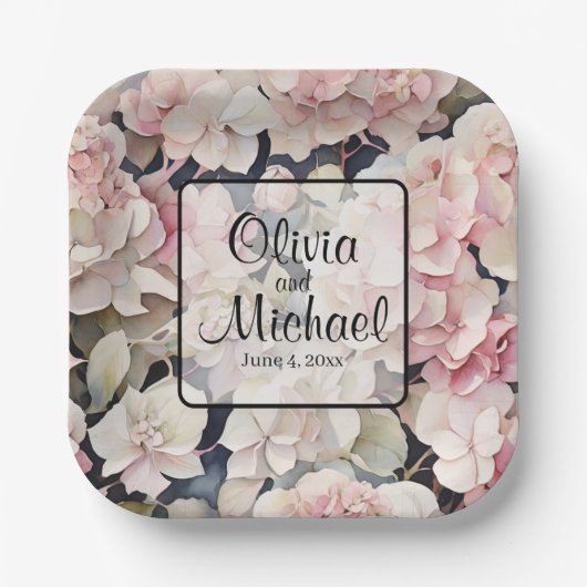 Elegantes, rosa Hydrangeas in Aquarellfarben Pappteller (Vorderseite)