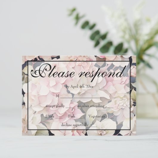 Elegantes, rosa Hydrangeas in Aquarellfarben RSVP Karte (Stehend Vorderseite)