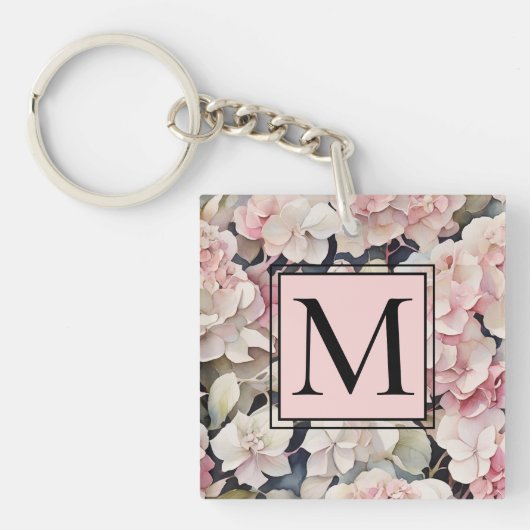 Elegantes, rosa Hydrangeas in Aquarellfarben Schlüsselanhänger (Vorderseite)