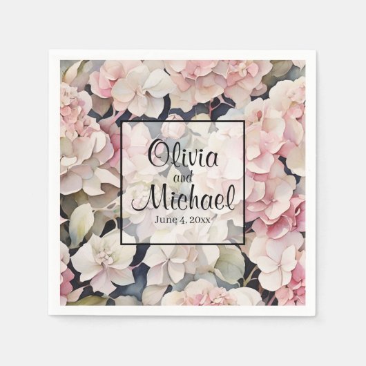 Elegantes, rosa Hydrangeas in Aquarellfarben Serviette (Vorderseite)