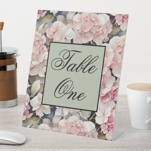 Elegantes, rosa Hydrangeas in Aquarellfarben Sockelschild (In Situ)