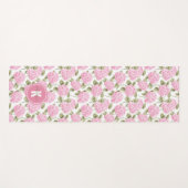 Elegantes rosa Hydrangeen-Blumen-Muster-Monogramm Yogamatte (Vorderseite (Horizontal))