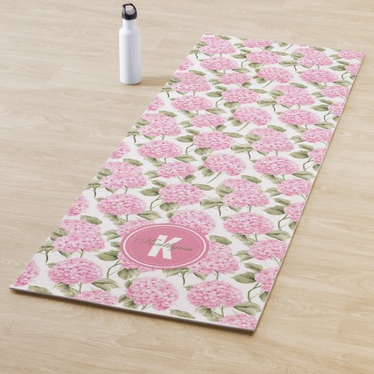 Elegantes rosa Hydrangeen-Blumen-Muster-Monogramm Yogamatte (Beispiel)