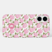 Elegantes rosa Hydrangeen-Blumenmuster-Monogramm Case-Mate iPhone Hülle (Rückseite (Horizontal))