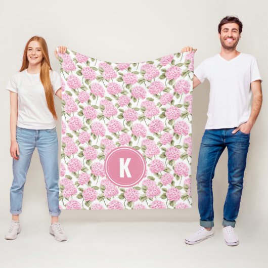 Elegantes rosa Hydrangeen-Blumenmuster-Monogramm Fleecedecke (Beispiel)