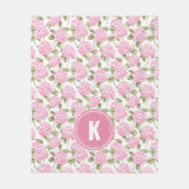Elegantes rosa Hydrangeen-Blumenmuster-Monogramm Fleecedecke (Vorderseite)