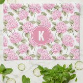 Elegantes rosa Hydrangeen-Blumenmuster-Monogramm Geschirrtuch (Gefaltet)