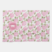 Elegantes rosa Hydrangeen-Blumenmuster-Monogramm Geschirrtuch (Horizontal)