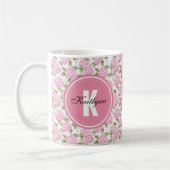 Elegantes rosa Hydrangeen-Blumenmuster-Monogramm Kaffeetasse (Links)