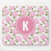 Elegantes rosa Hydrangeen-Blumenmuster-Monogramm Mousepad (Vorne)