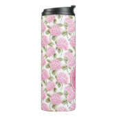 Elegantes rosa Hydrangeen-Blumenmuster-Monogramm Thermosbecher (Nach links gedreht)