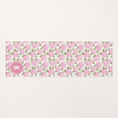 Elegantes rosa Hydrangeen-Blumenmuster-Monogramm Yogamatte (Vorderseite (Horizontal))