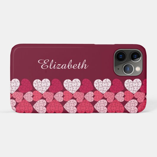 Elegantes rosa Jigsaw Puzzle Herzmuster Name Case-Mate iPhone Hülle (Rückseite (Horizontal))