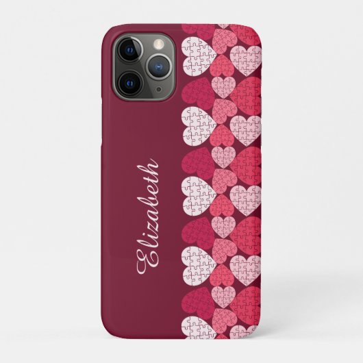 Elegantes rosa Jigsaw Puzzle Herzmuster Name Case-Mate iPhone Hülle (Rückseite)