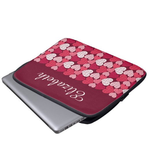 Elegantes rosa Jigsaw Puzzle Herzmuster Name Laptopschutzhülle (Vorne Knopf)