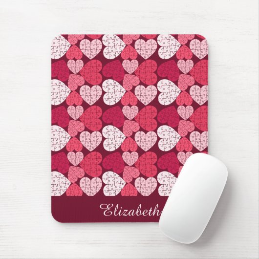 Elegantes rosa Jigsaw Puzzle Herzmuster Name Mousepad (Mit Mouse)