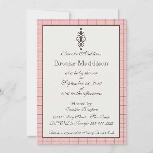Elegantes Rosa Kariert Einladung (Vorderseite)